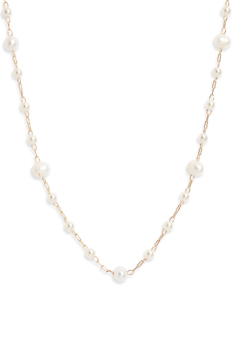 Nordstrom Freshwater Pearl Station Chain Necklace, Main, color, White- Gold
