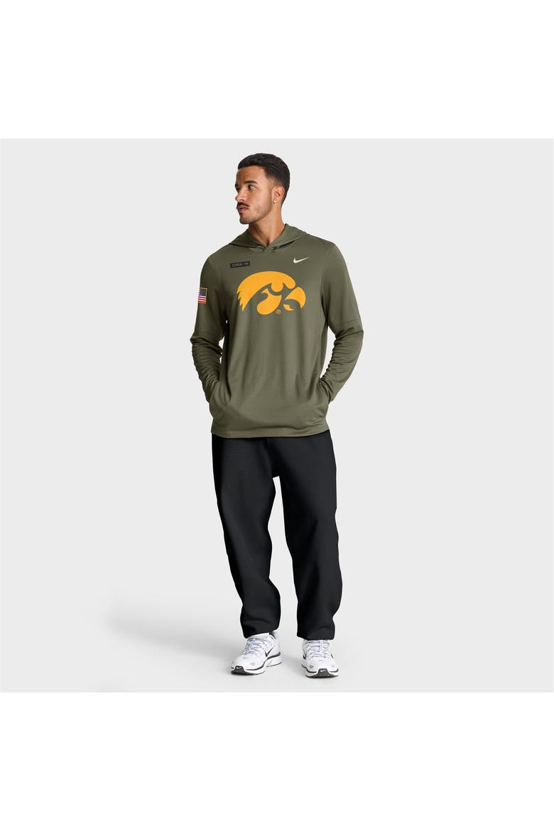 Men's Nike Olive Iowa Hawkeyes 2025 Military Appreciation Dri-FIT Long Sleeve Hoodie T-Shirt, Alternate, color, Olive