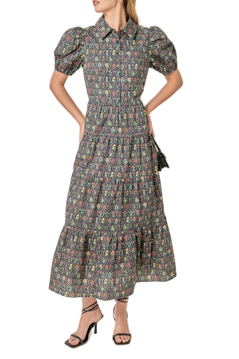Floral Tiered Cotton Shirtdress, Alternate, color, NAVY FLORAL