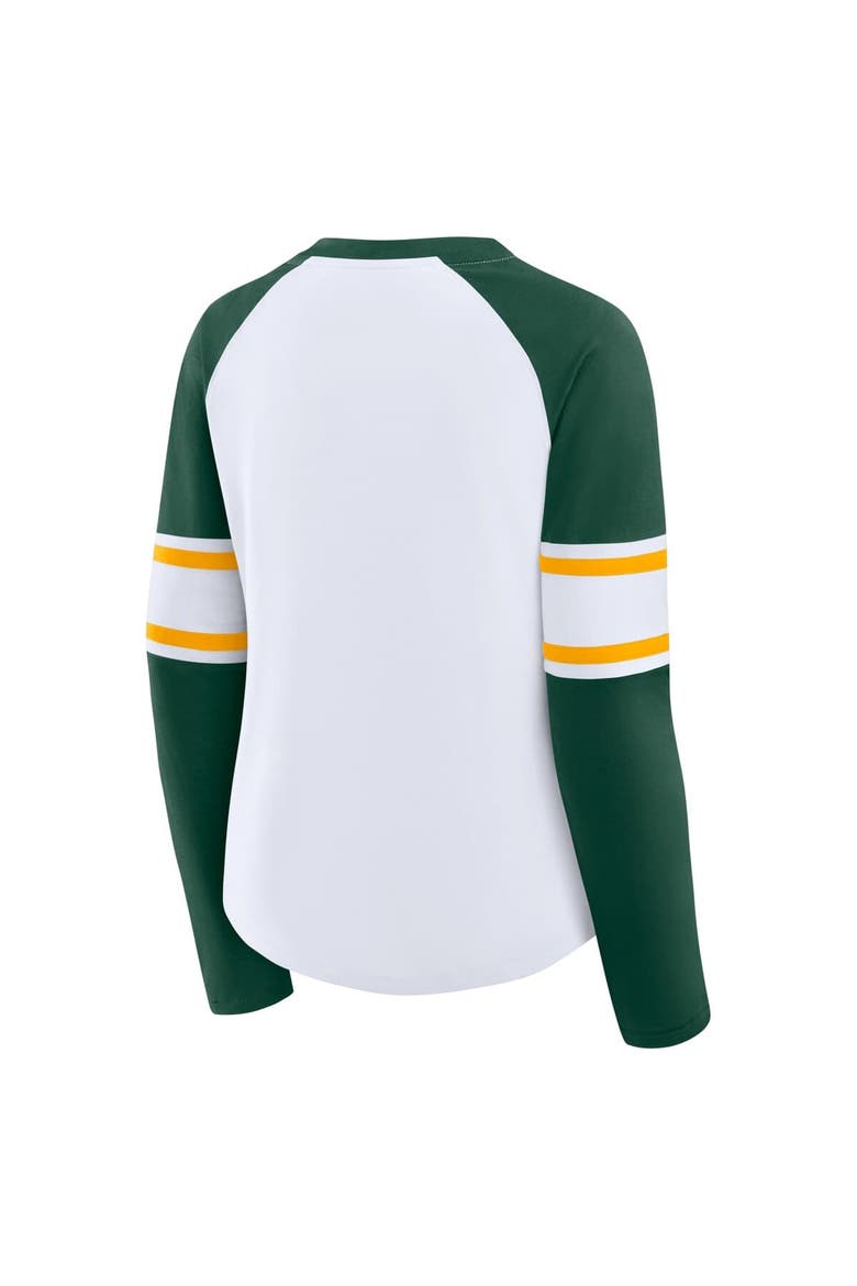 Women's Fanatics White/Green Green Bay Packers Redzone Blitz Package Raglan Lace-Up V-Neck Long Sleeve T-Shirt, Alternate, color, White