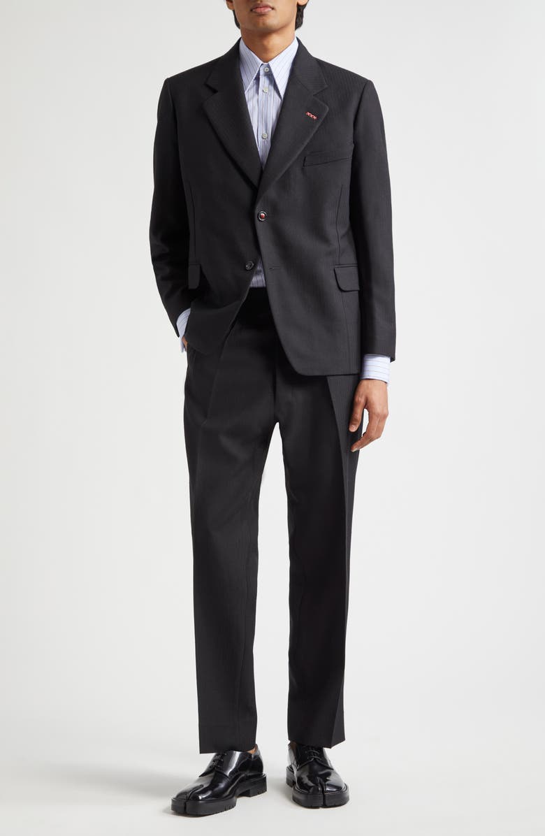 Maison Margiela Single Breasted Herringbone Wool Blazer, Alternate, color, Black