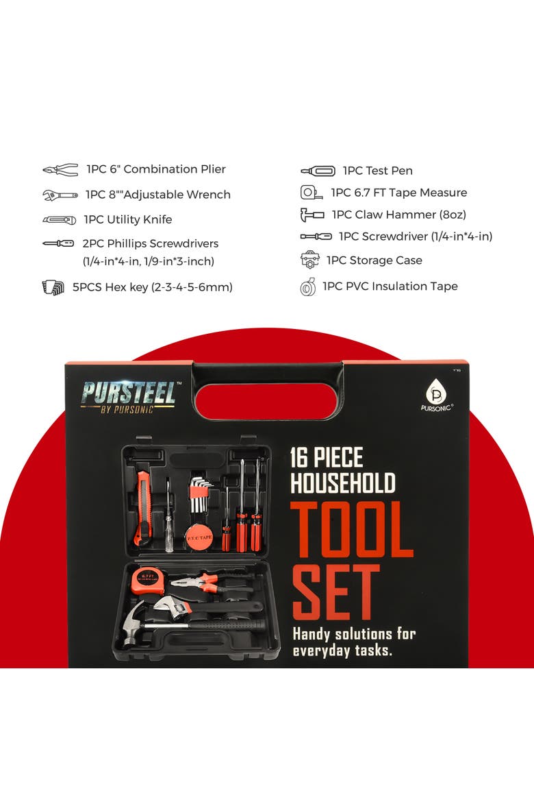 Handy Solutions 16-Piece Household Tool Kit, Alternate, color, Black