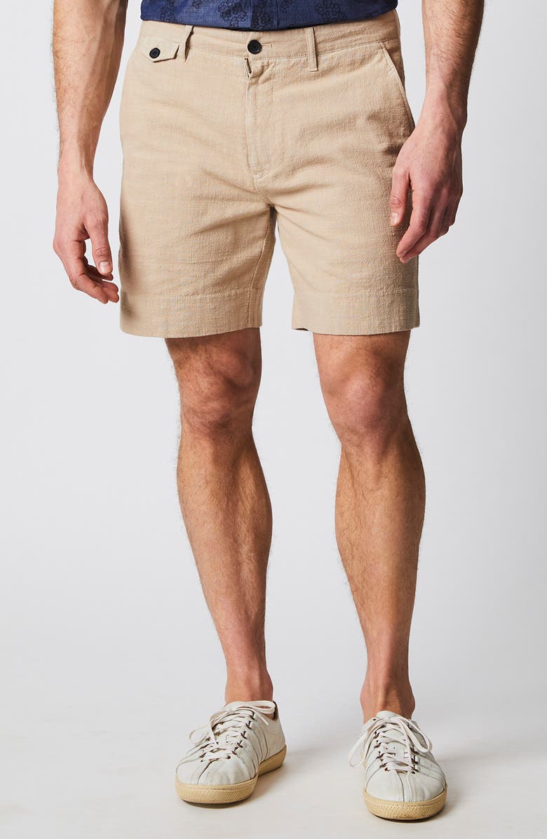 Billy Reid Flat Front Textured Cotton Shorts, Alternate, color, Khaki