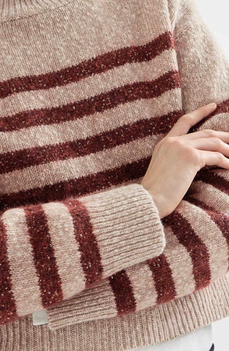 Brunello Cucinelli Soft virgin wool and cashmere turtleneck sweater with dazzling stripes, Alternate, color, Multicoloured