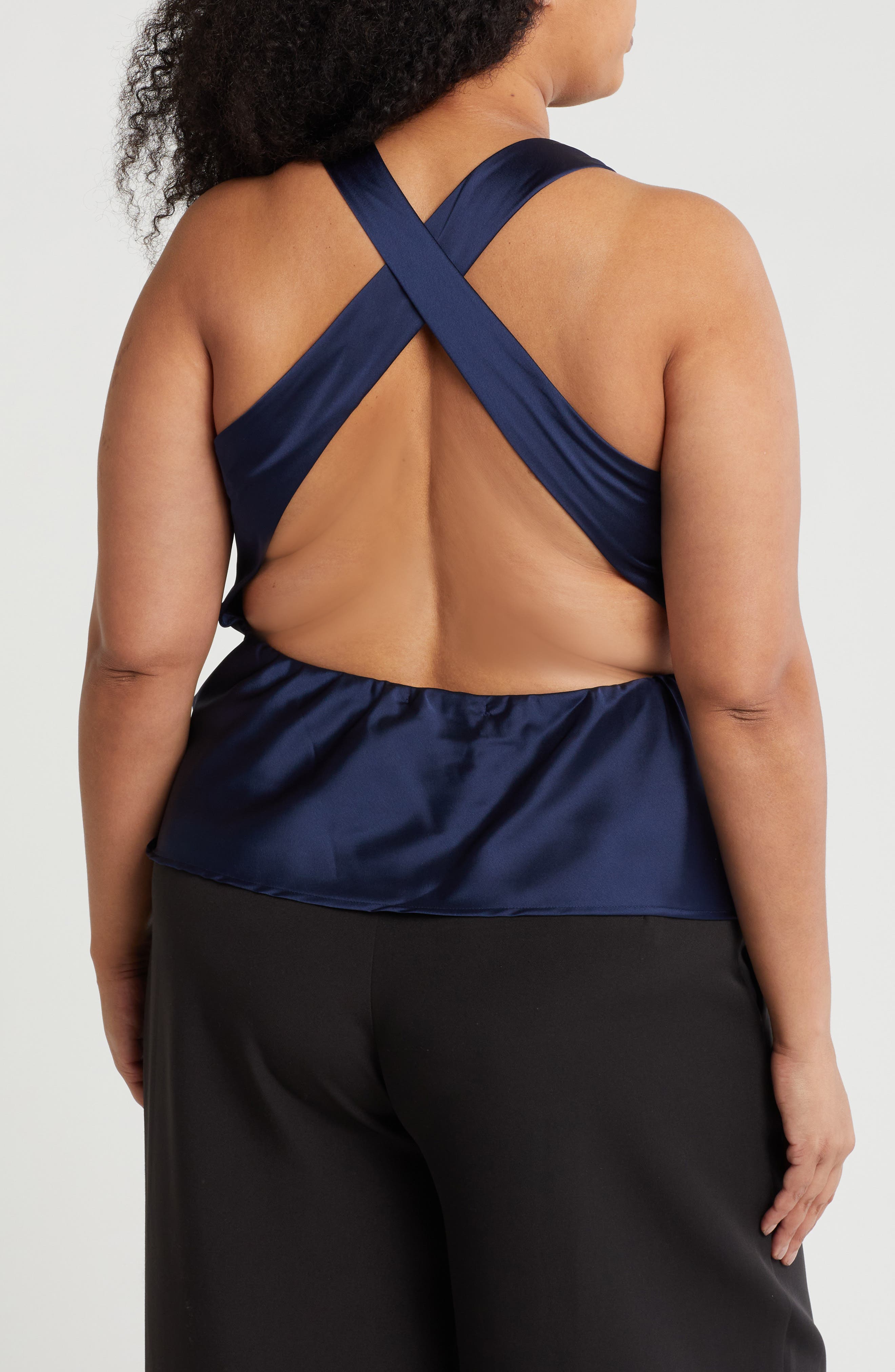Open Back Ruched Sleeveless Satin Top - image 4