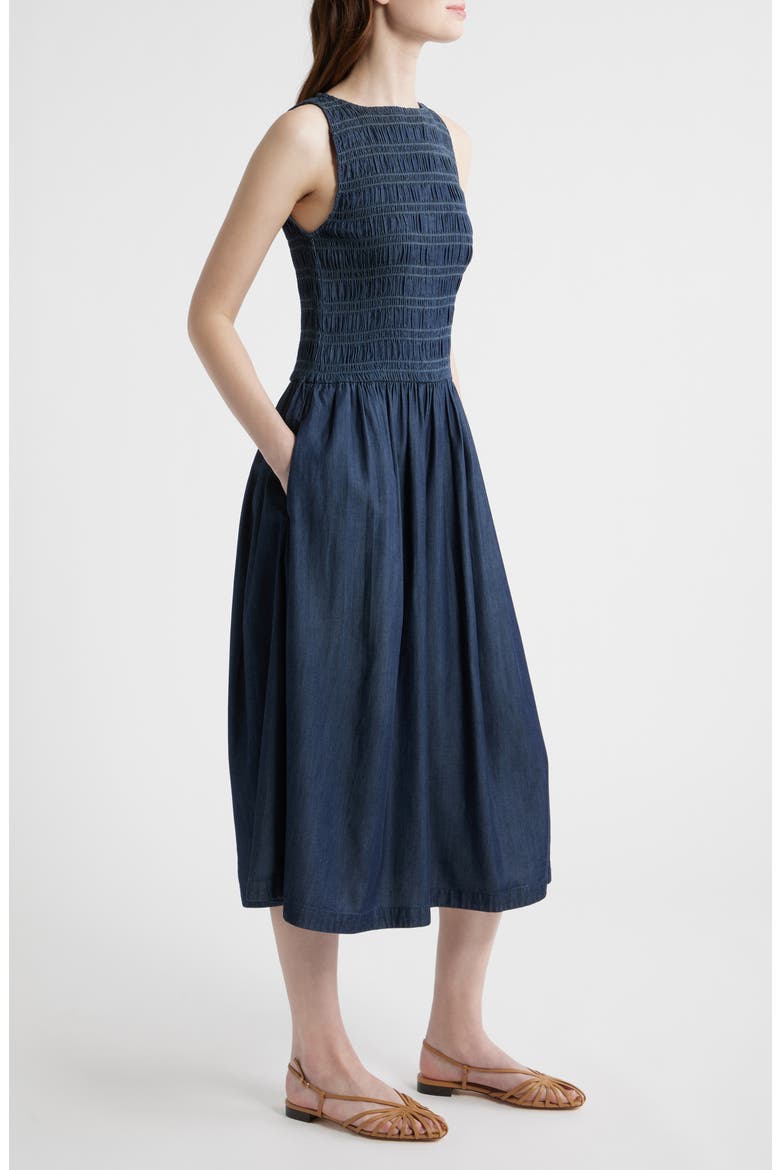 Denim Smocked Boat Neck Maxi Dress, Alternate, color, CARRIGAN WASH