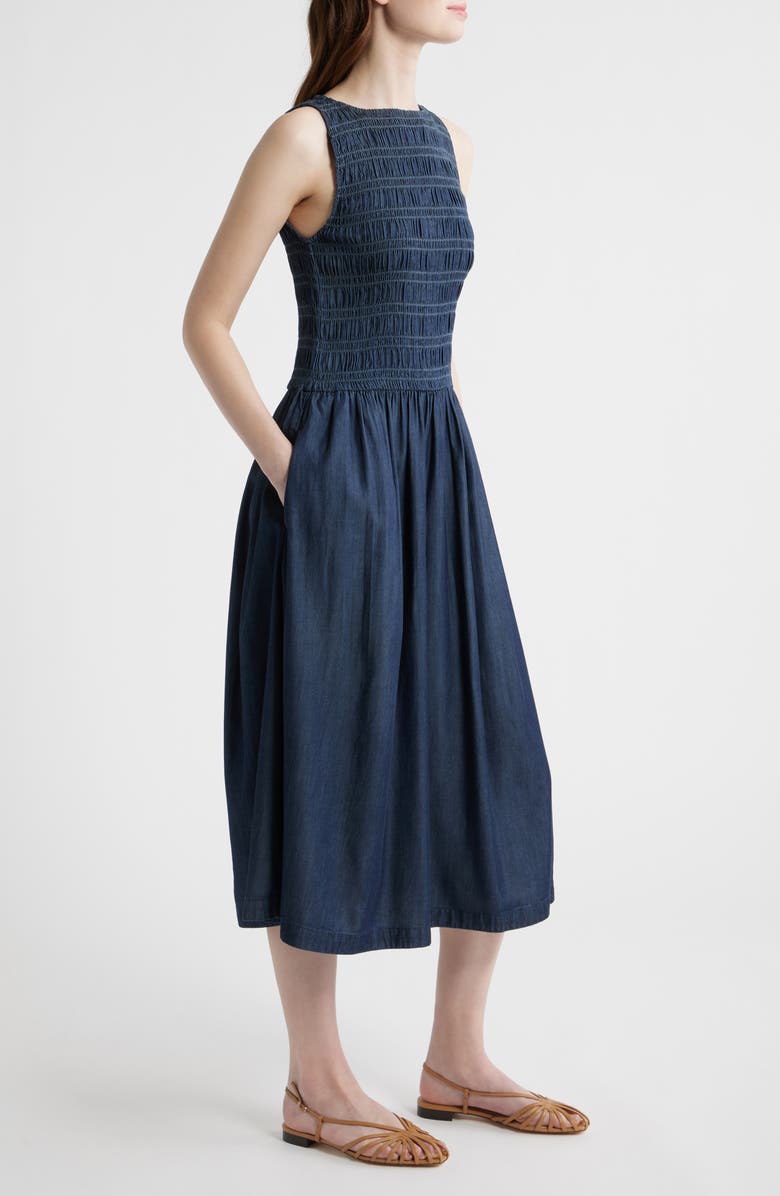 Madewell Denim Smocked Boat Neck Maxi Dress, Alternate, color, Carrigan Wash