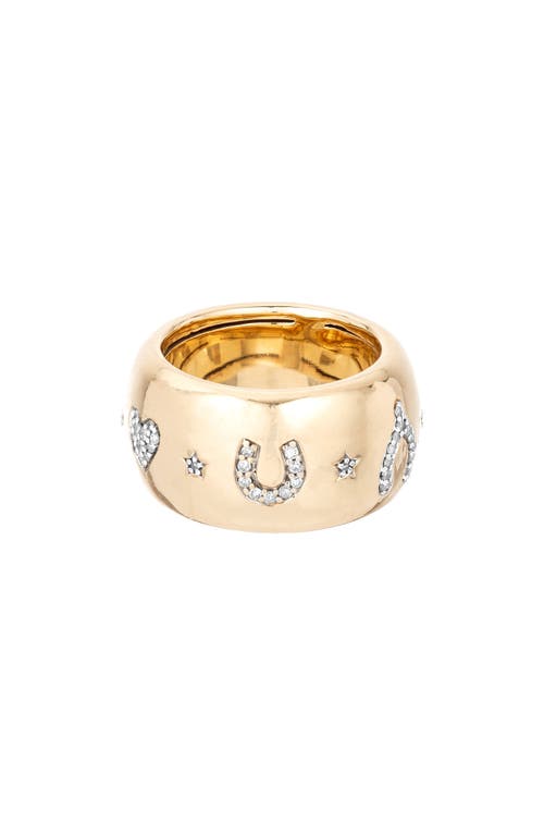 Adina Reyter 14k Yellow Gold Diamond Pave Lucky Symbol Barrel Ring