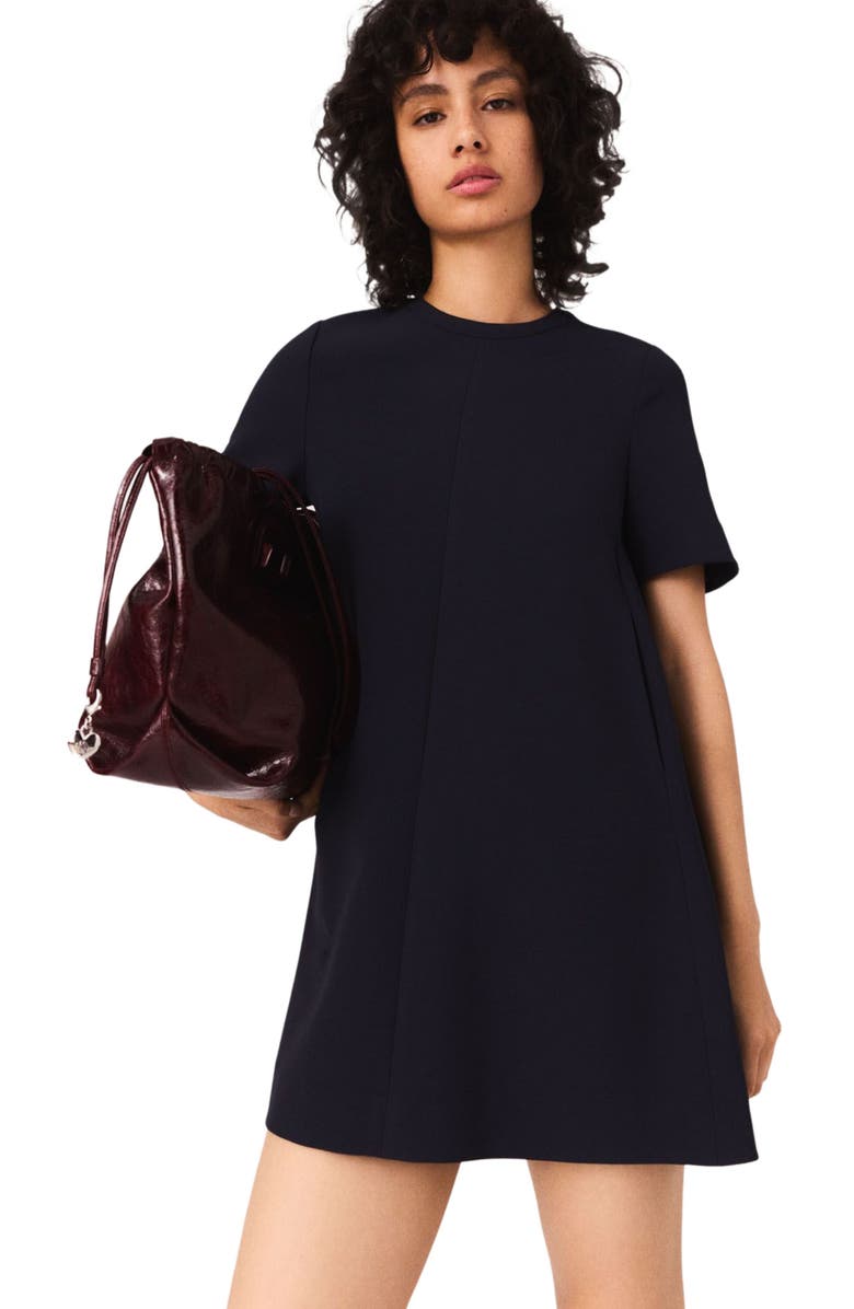 maje Heavy crepe trapeze dress, Alternate, color, Navy