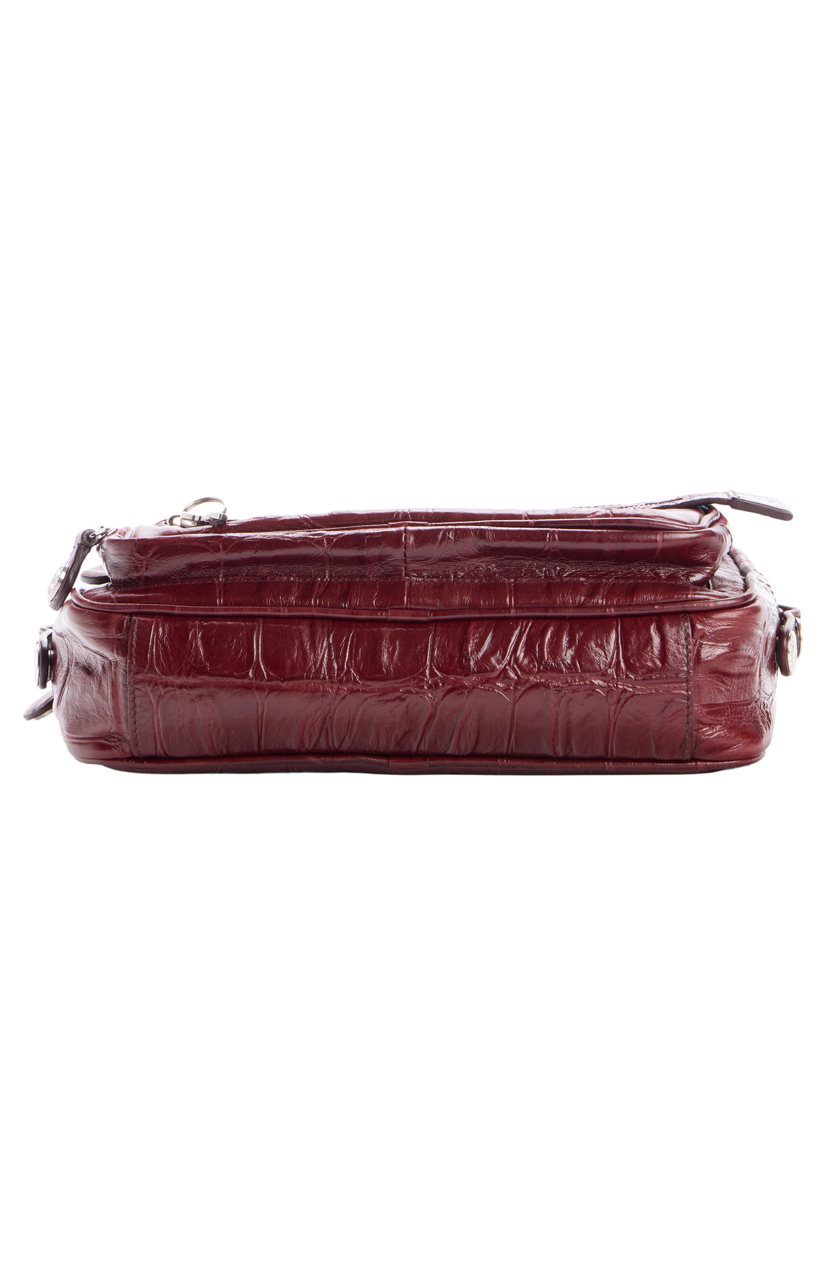 Acne Studios Camero Party Croc Embossed Leather Shoulder Bag, Alternate, color, Burgundy