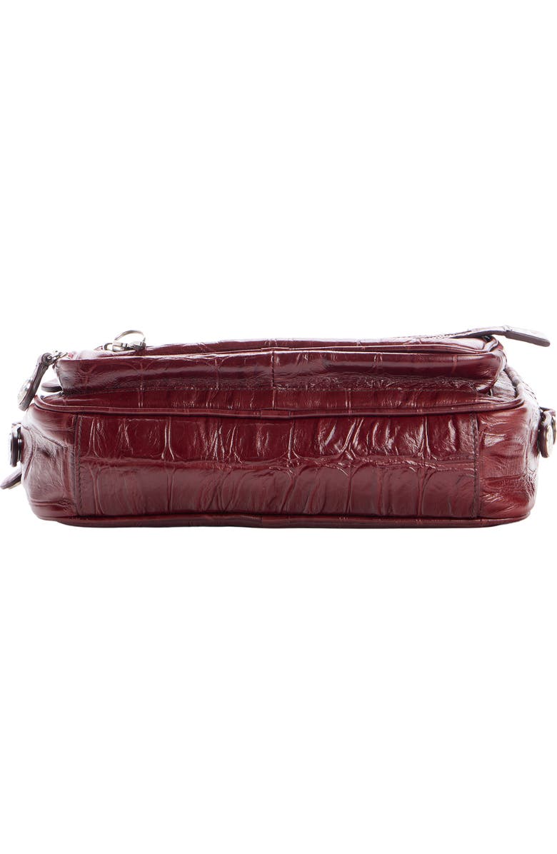 Acne Studios Camero Party Croc Embossed Leather Shoulder Bag, Alternate, color, Burgundy