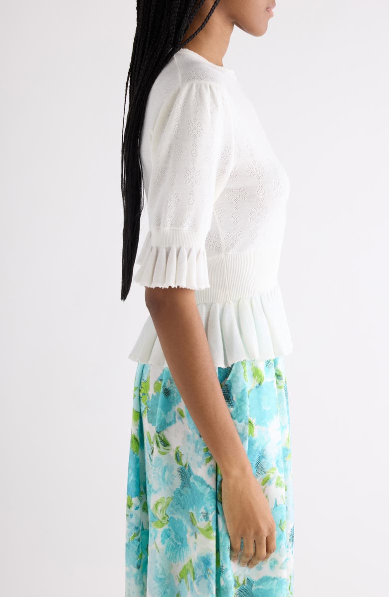 Chloé Ruffle Prim Pointelle Crop Wool Sweater, Alternate, color, Iconic Milk