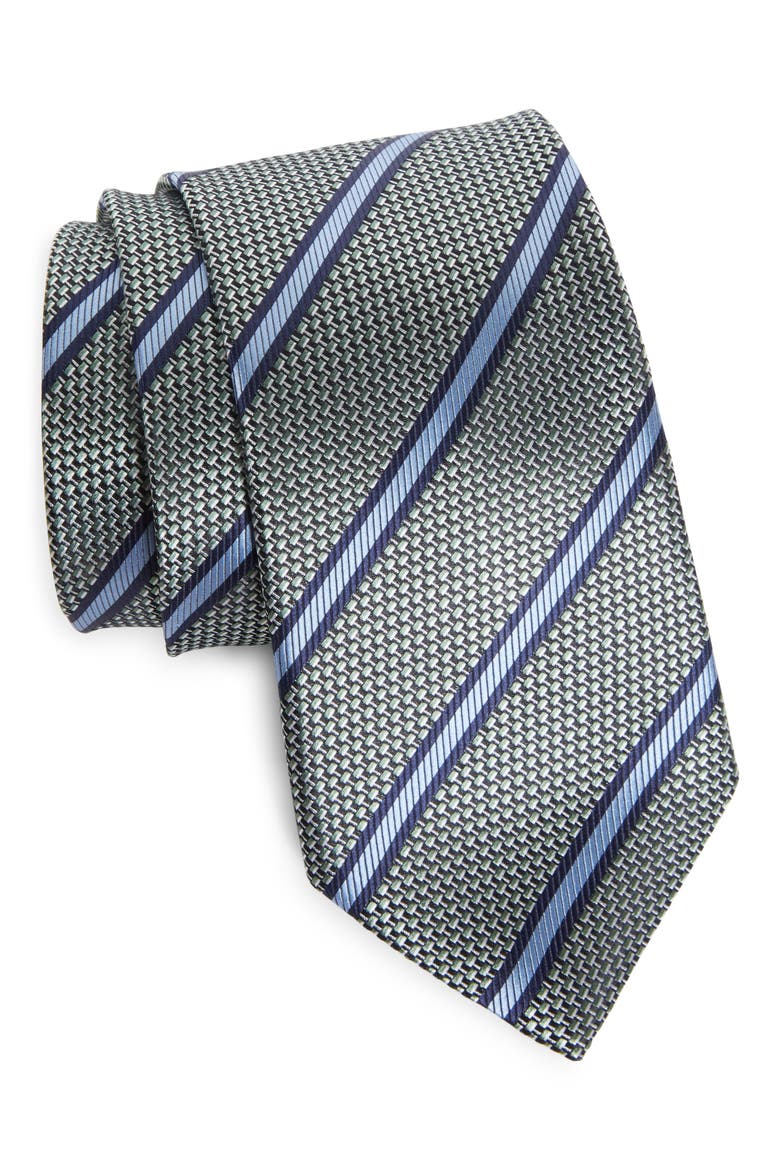 Paglie Bold Stripe Mulberry Silk Tie, Main, color, GREEN/ BLUE