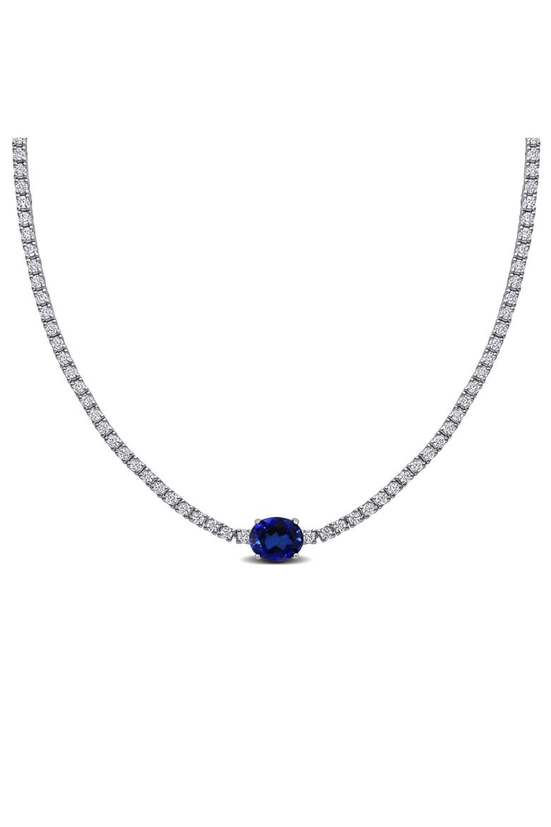 Lab-Created Sapphire Solitaire Tennis Necklace, Main, color, Sapphire