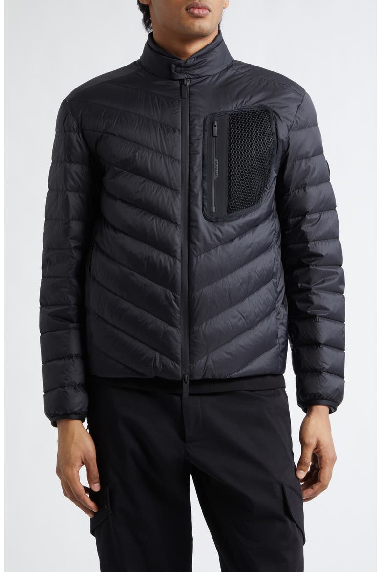 Mackinac Diagonal Quilted Down Moto Jacket, Main, color, BLACK