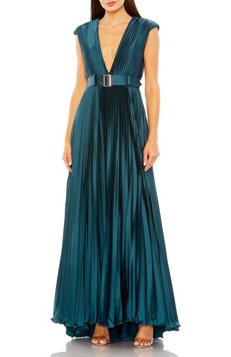 A-Line/Princess One-Shoulder Satin Cocktail Dresses with 3D Flower Sleeveless Tea-Length Pleated Formal Dresses