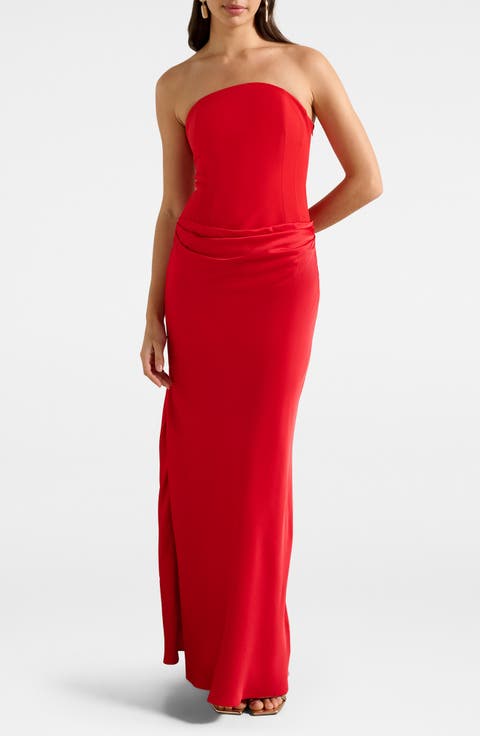 Isra Draped Waist Strapless Gown