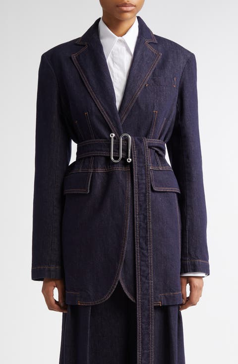 Domino Monogram Buckle Belted Denim Jacket