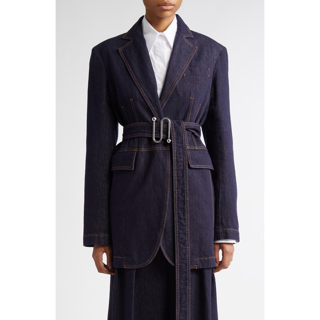 Sportmax Waist Belted Longline Jacket With Notched Lapels In Navy