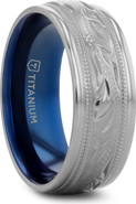 Larson Jewelers MARINER Titanium Milgrain Engraved Finish Wedding Ring