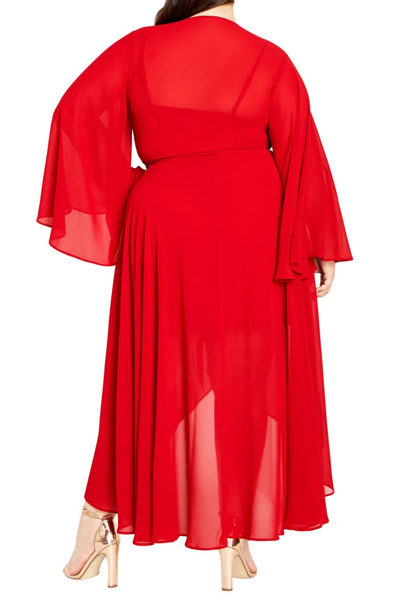 Fleetwood Long Sleeve Chiffon Wrap Dress, Alternate, color, RED