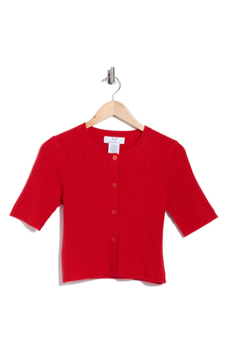 Magaschoni Short Sleeve Cashmere Cardigan, Alternate, color, Rose Romance