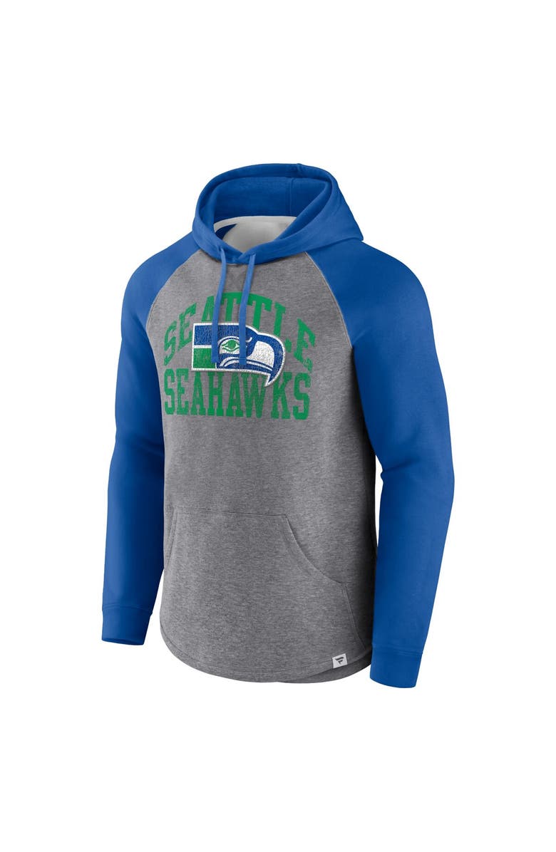 PROFILE Men's Profile Heather Gray/Royal Seattle Seahawks Big & Tall Favorite Arch Throwback Raglan Pullover Hoodie, Alternate, color, 