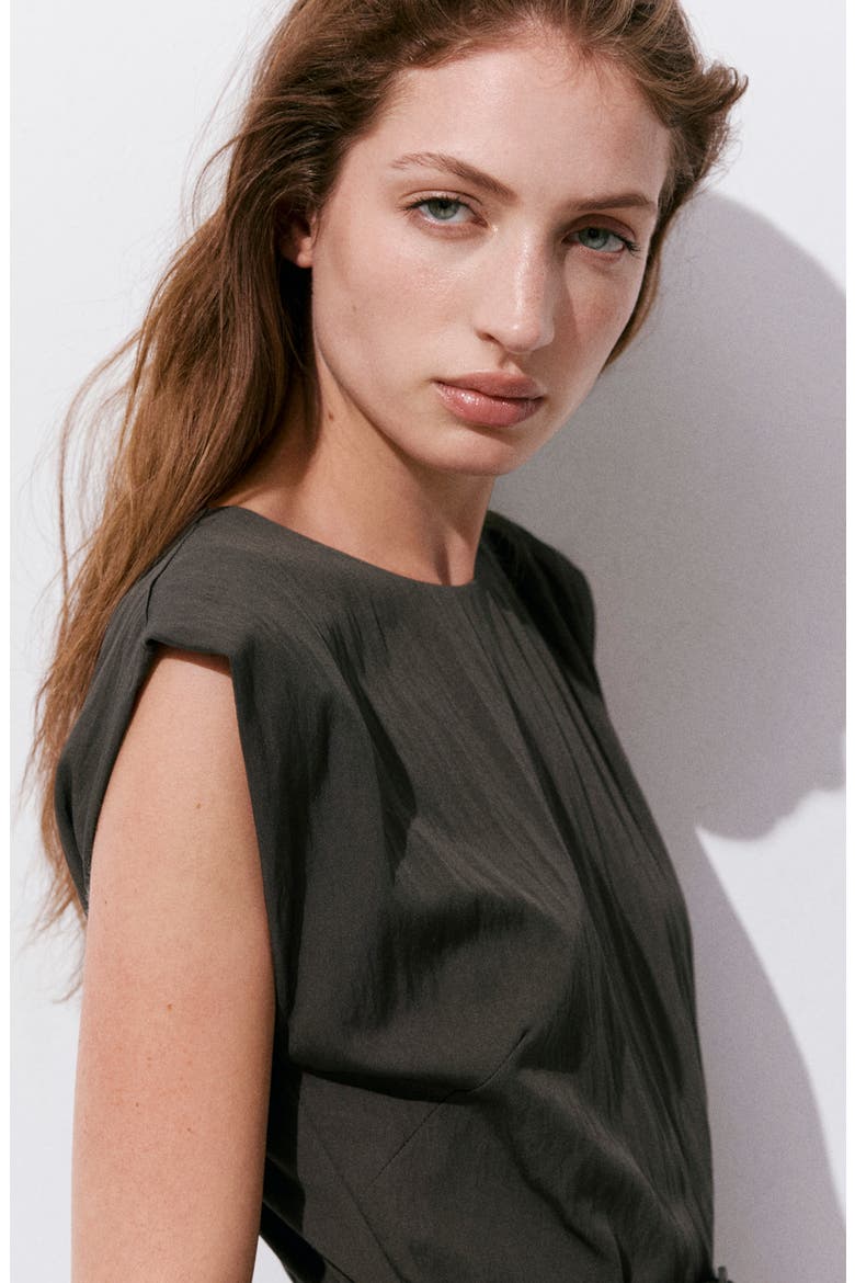 Belted Sleeveless Asymmetric Dress, Alternate, color, BROWN