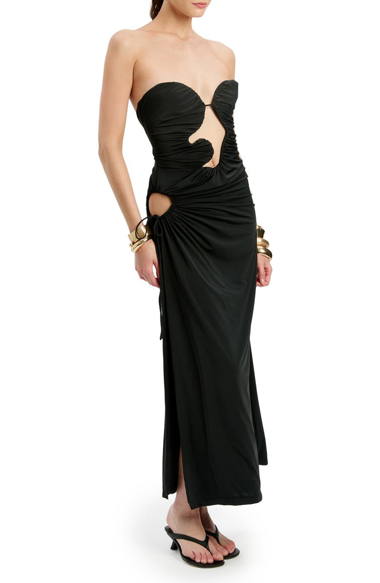 Bardot Alberta Ruched Cutout Strapless Dress, Alternate, color, Black