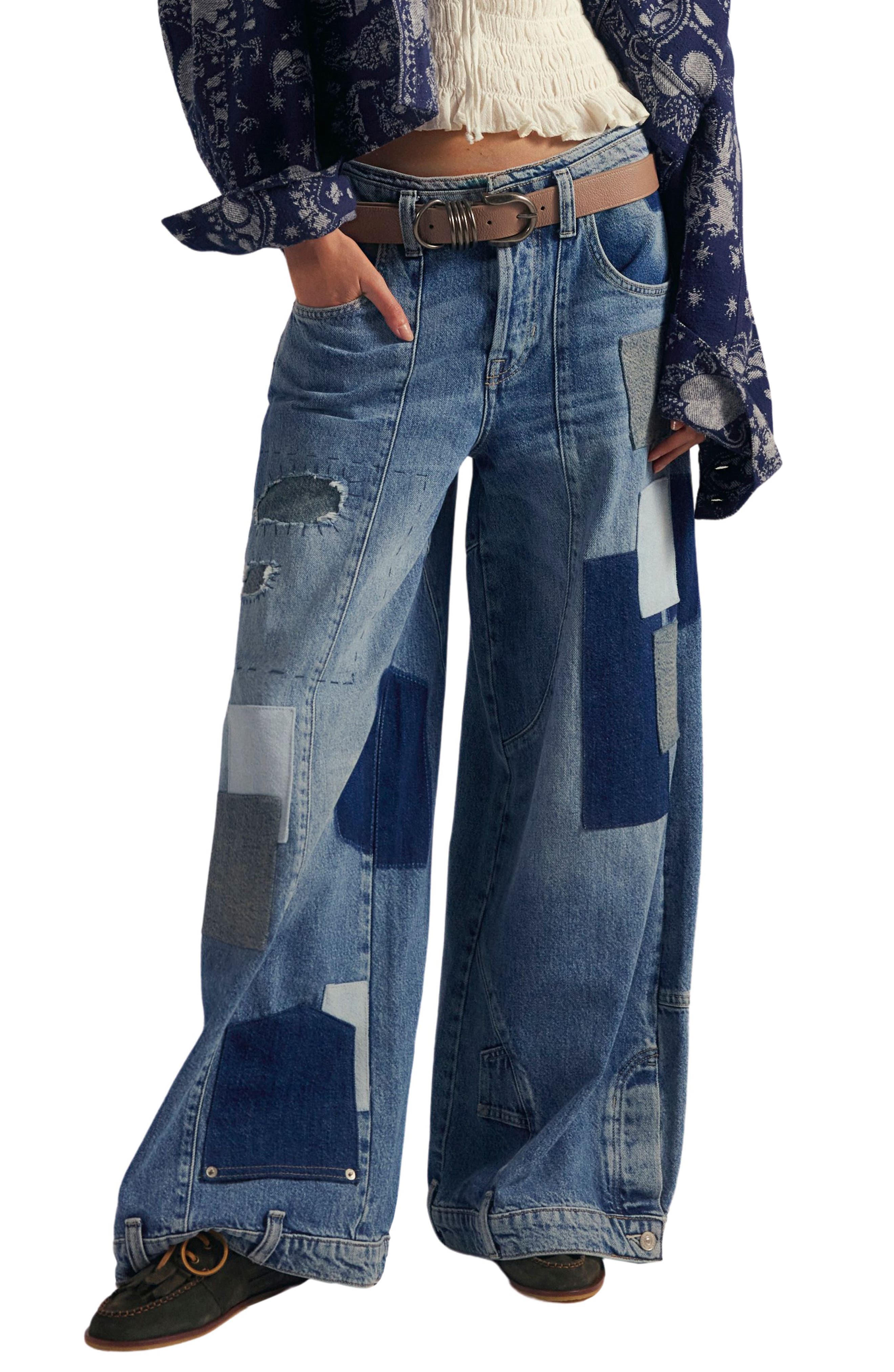 Free People Head Over Heels Patchwork Wide Leg Jeans