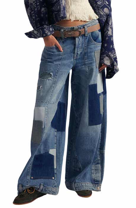 Free People Head Over Heels Patchwork Wide Leg Jeans