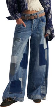 Free People Head Over Heels Patchwork Wide Leg Jeans