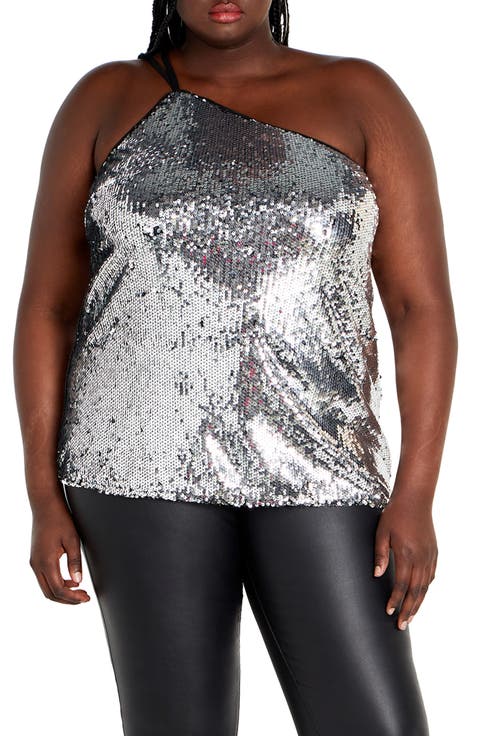 Lottie Sequin One-Shoulder Top (Plus)