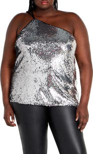 City Chic Lottie Sequin One-Shoulder Top