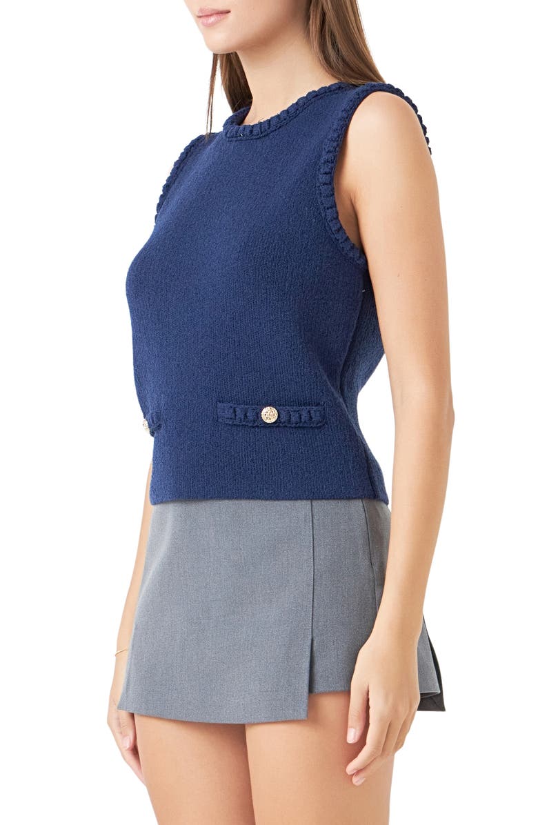 Endless Rose Braided Trim Sleeveless Sweater, Alternate, color,