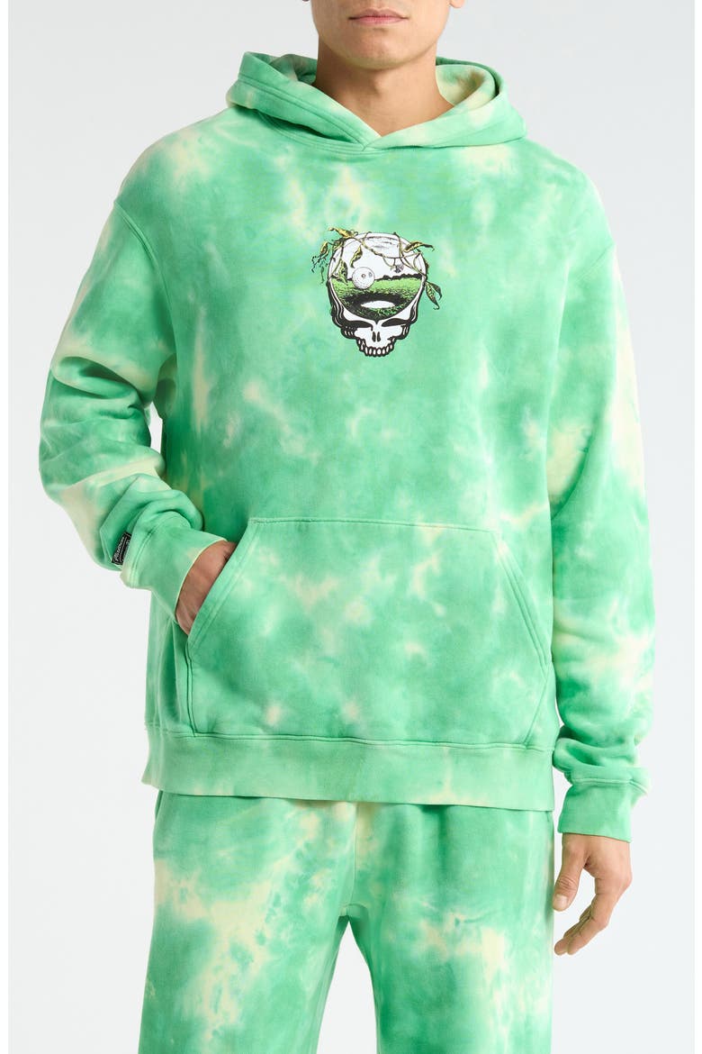 Grateful Dead Fesque Tie Dye Graphic Hoodie, Main, color, GREEN TIE DYE