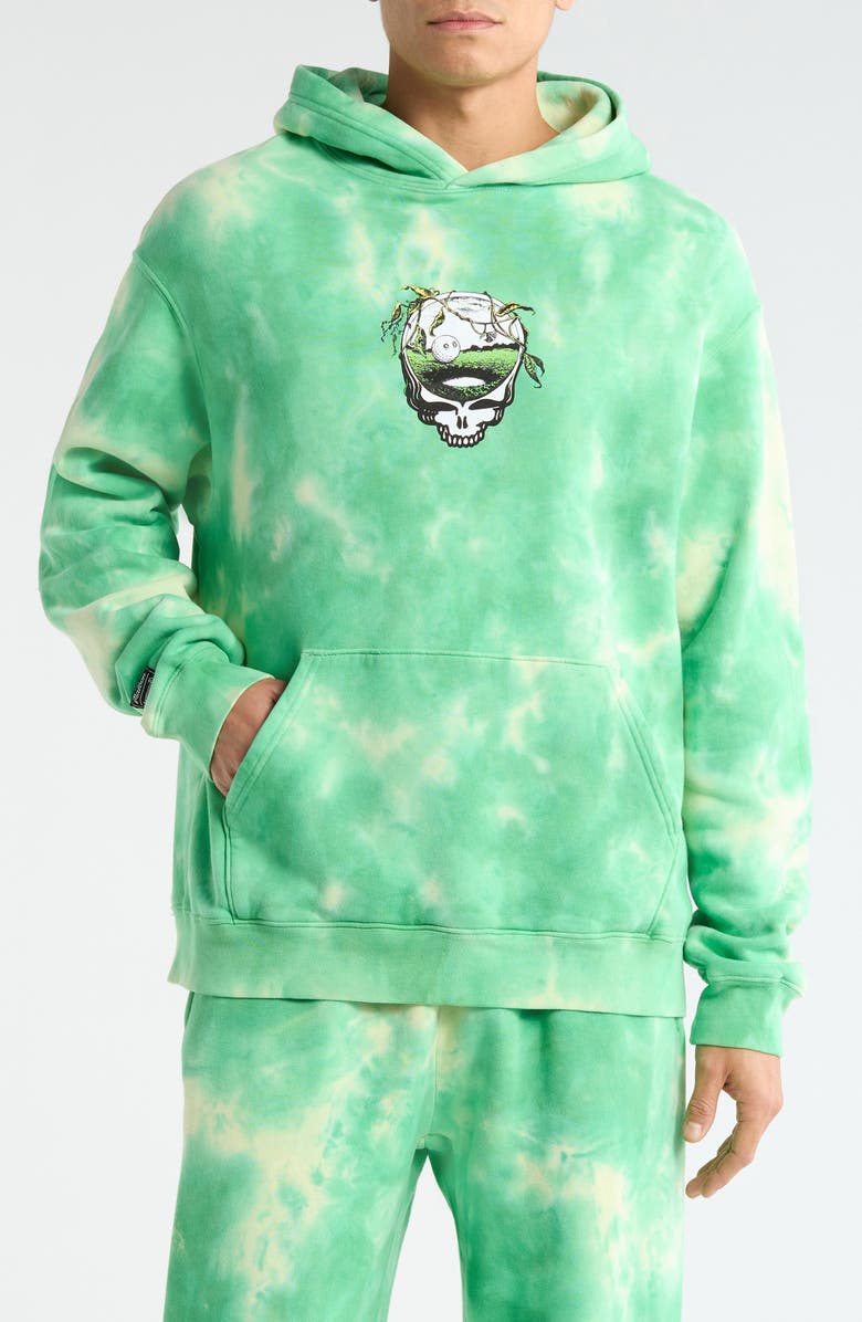 Malbon Golf Grateful Dead Fesque Tie Dye Graphic Hoodie, Main, color, Green Tie Dye