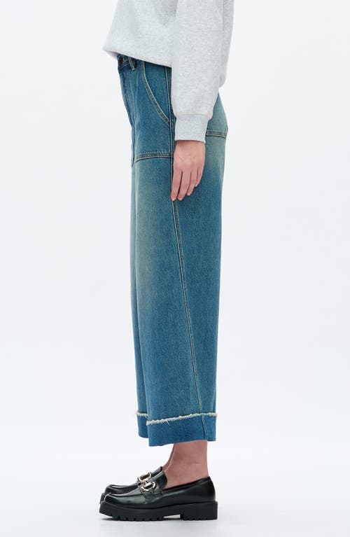 Bayeas High Waist Cuffed Raw Hem Wide Leg Jeans In Blue