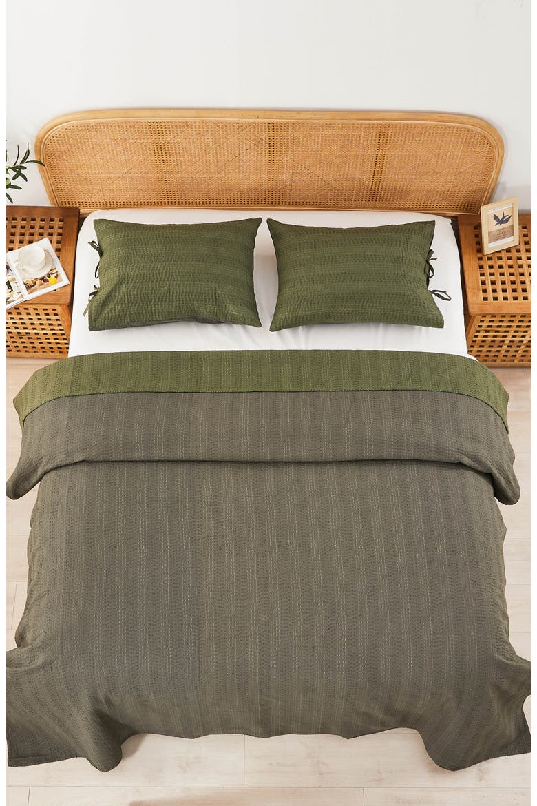 Kantha Reversible Cotton Coverlet, Alternate, color, FOREST AND OLIVE