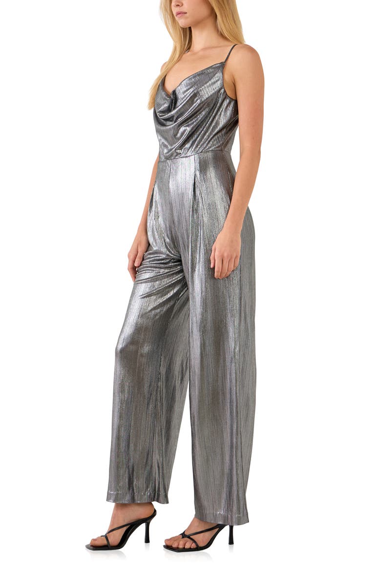 Cowl Neck Metallic Jumpsuit, Alternate, color, DARK SILVER