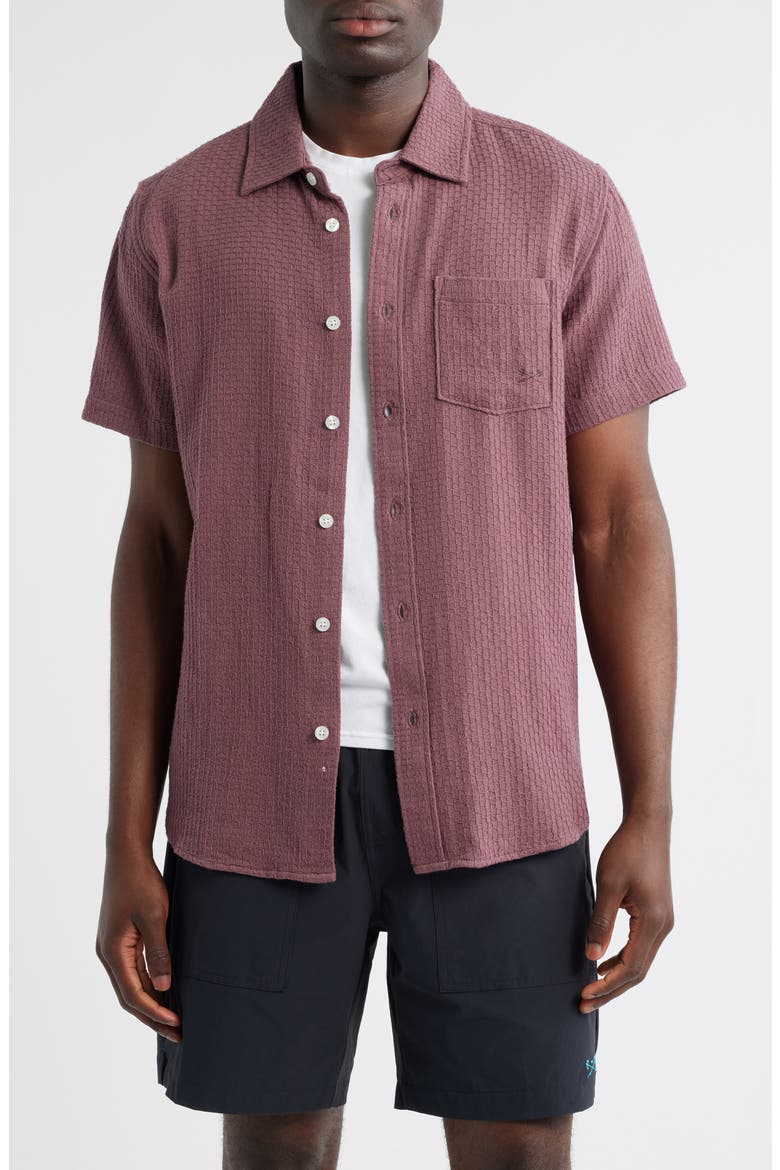 Textured Short Sleeve Cotton Button-Up Shirt, Main, color, ROSE