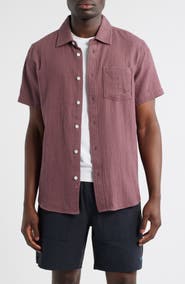 DARK SEAS Textured Short Sleeve Cotton Button-Up Shirt