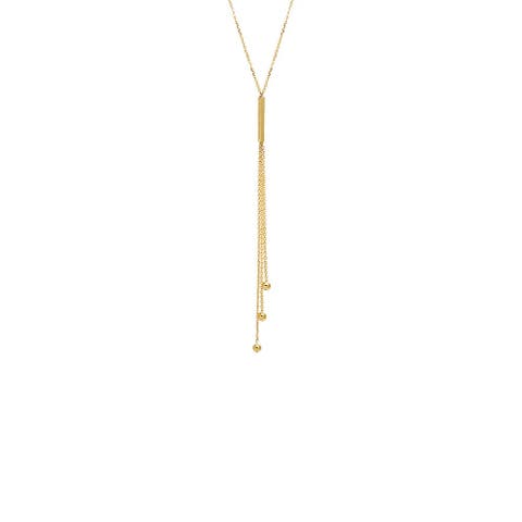 Bar & Ball Drop Lariat Necklace 14K