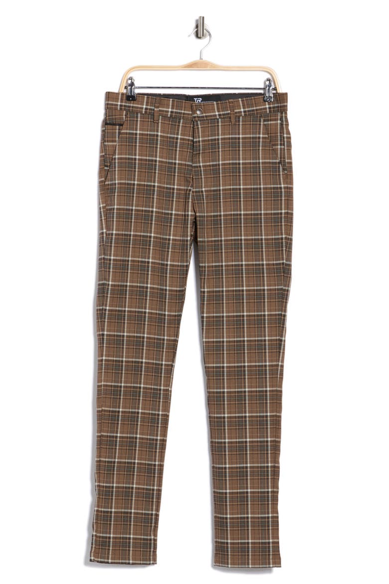 Plaid Straight Leg Trousers, Alternate, color, BROWN
