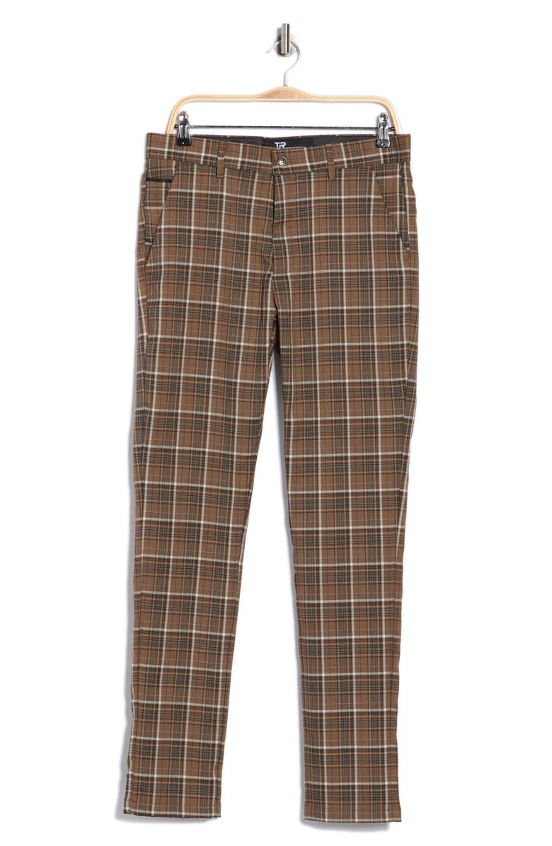 T.R. PREMIUM Plaid Straight Leg Trousers, Alternate, color, Brown
