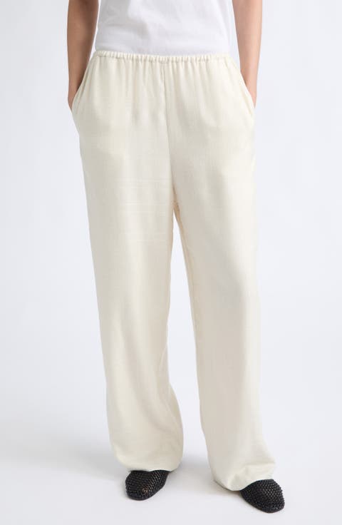 Monogram Embroidered Flannel Wide Leg Pants