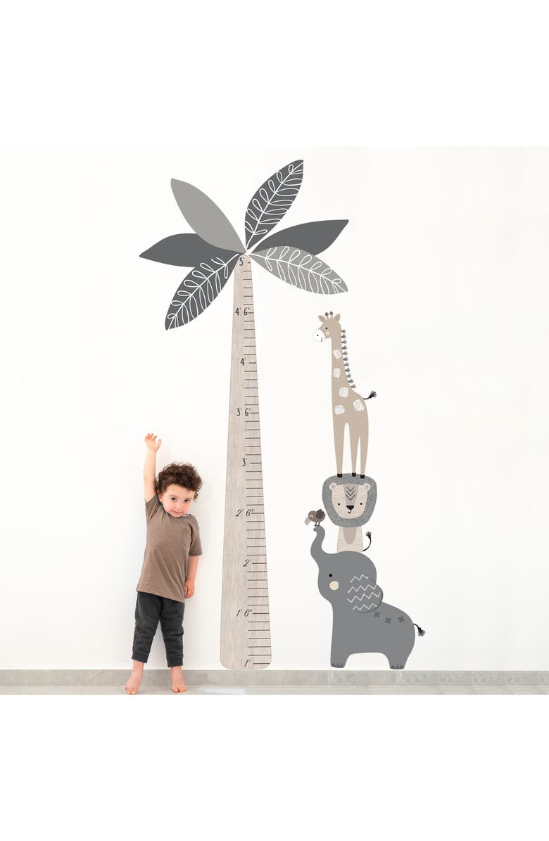 Lambs & Ivy Jungle Safari Tree with Animals Kids Growth Chart Wall Decals, Alternate, color, Gray