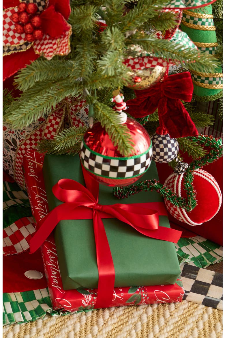 Set of 4 Check It Out Santa Glass Ball Ornaments, Alternate, color, RED