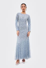 MARYISA Modest Embellished Sequins Fitted Maxi Dress