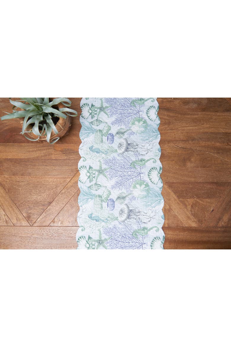 Shoreline Waters Cotton Table Runner 14" x 51" - Nautical Seahorse & Coral, Alternate, color, Blue